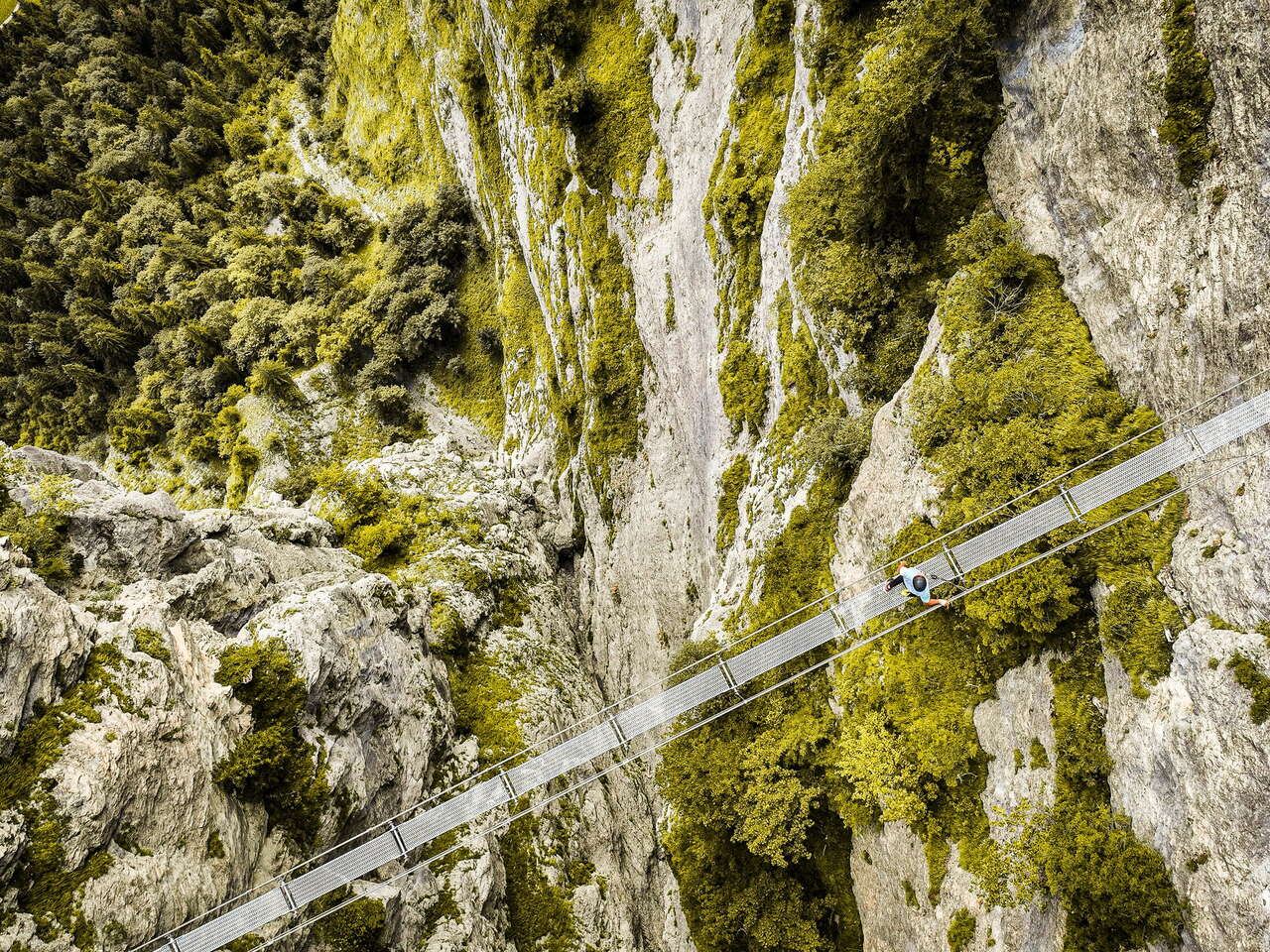 Nur für Schwindelfreie: Das Markenzeichen des Klettersteigs Mürren-Gimmelwald ist diese Hängebrücke.